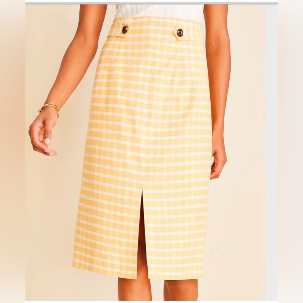 Ann Taylor Plaid Button Tab Pencil Skirt NWT